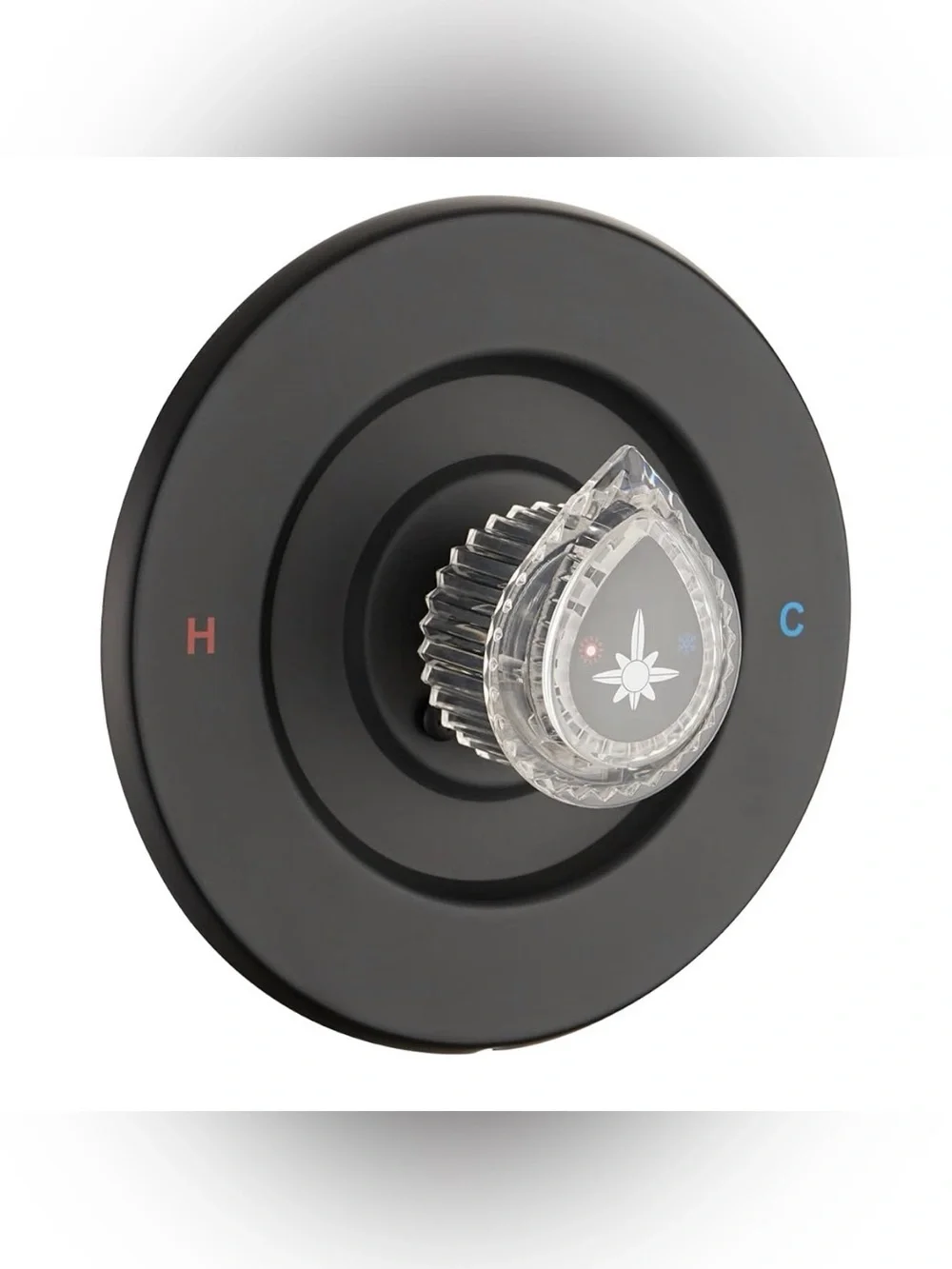 Matte Black Shower Temperature Control Handle with Clear Acrylic Knob